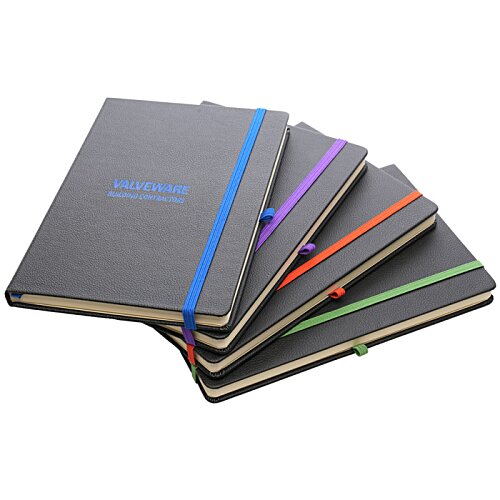 Additional Image 1 - a stack of black notebooks with colorful strips
