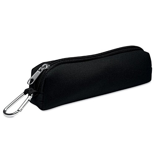Additional Image 3 - a black zipper pouch with a silver ring