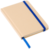 a white notebook with a blue band