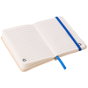 a white notebook with a blue band