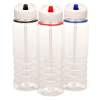 a group of plastic water bottles