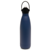 a blue water bottle with a black handle