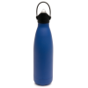 a blue water bottle with a black handle