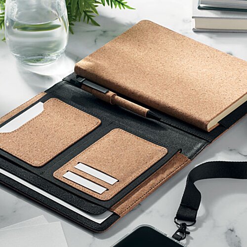 Additional Image 3 - a brown folder with a strap and a phone on a table