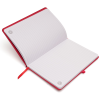 a red and white notebook