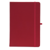 a red notebook with a red band