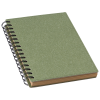 a green notebook with a spiral bound