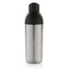 a silver and black water bottle