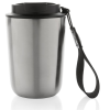 a silver and black cup