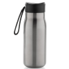 a silver and black water bottle