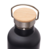 a black bottle with a wooden top