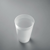 a clear plastic cup on a gray surface