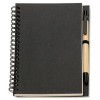 a black notebook with a pen