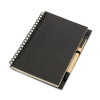 a black notebook with a spiral bound cover