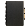 a black notebook with a pen