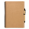 a brown notebook with black pens