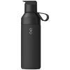 a black water bottle with a strap