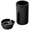 a black cup with a lid