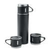 a black thermos with cups