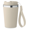 a white cup with a strap