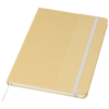 a yellow notebook with a white band