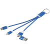 a blue cable with a key ring