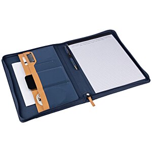 Additional Image 4 - a blue and black case with a white paper and a yellow zipper