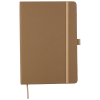 a brown notebook with a cord