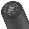 a black cylindrical object with a white logo