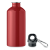 a red water bottle and a black cap