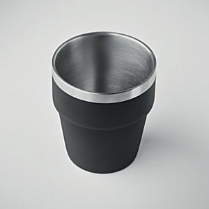 Additional Image 1 - a black cup with silver rim