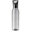 a clear bottle with a black top