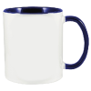 a white and blue mug