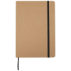 a brown notebook with a black band