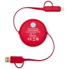 a red usb cable with a white text