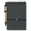 a black notebook with a pen