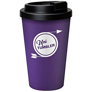 Additional Image 1 - a purple coffee cup with a black lid