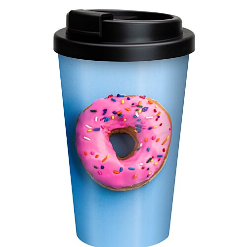 Additional Image 1 - a blue coffee cup with a pink donut on it