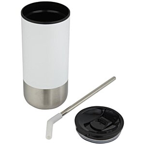 Additional Image 6 - a white and black cylindrical container with a black lid and a black straw