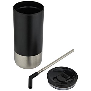 Additional Image 4 - a black and silver tumbler with a straw