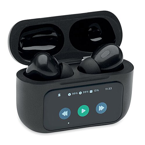 Additional Image 10 - a black wireless earbuds with blue lights