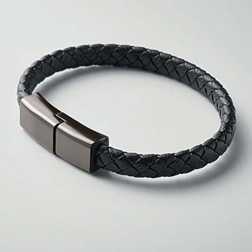 Additional Image 3 - a black bracelet with a silver buckle
