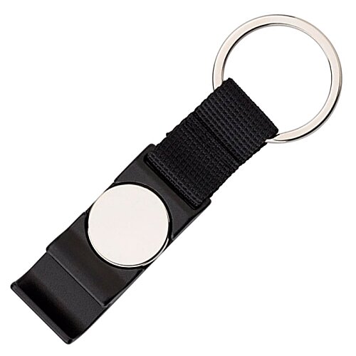Additional Image 1 - a black key chain with a white circle