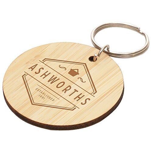 Additional Image 1 - a wooden key chain with a logo on it