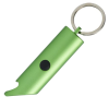 a green keychain with a black circle