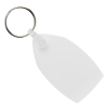 a white key chain with a ring