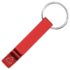 a red key chain with a black stripe