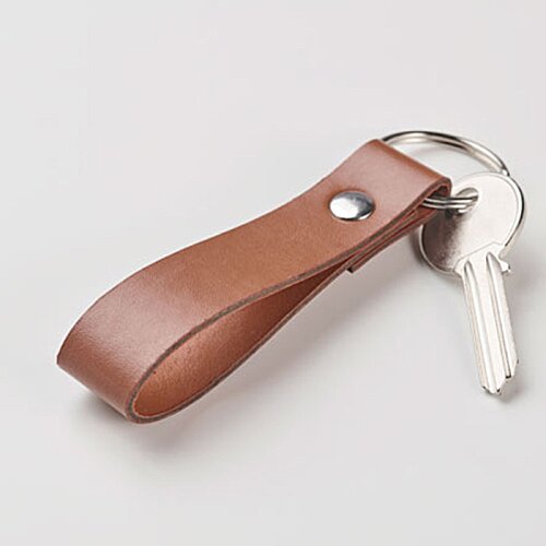Additional Image 3 - a brown leather keychain with a white handle