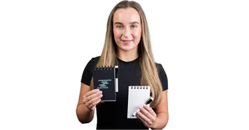 4imprint employee holding pocket whiteboard