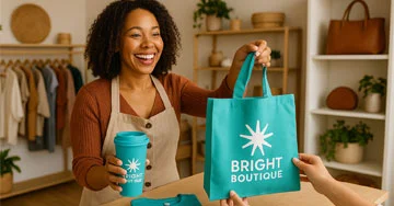 person showing off custom logoed products